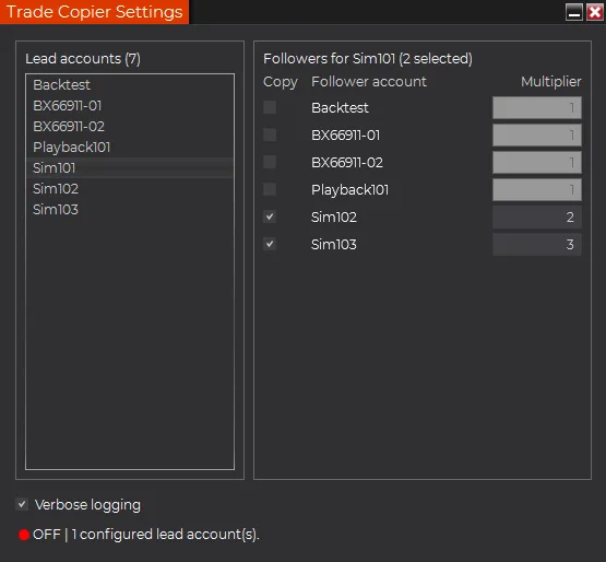 NinjaTrader Trade Copier settings